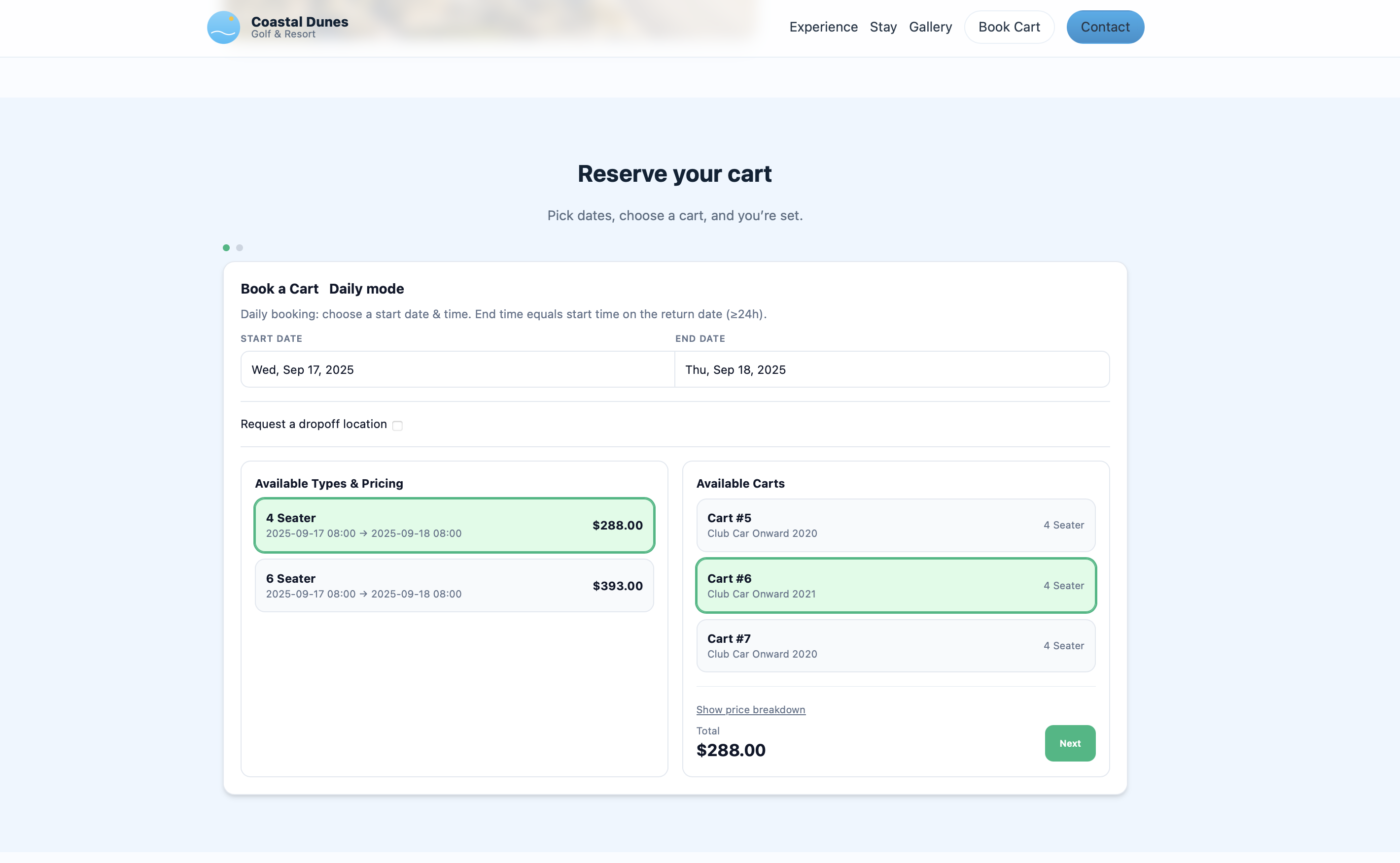 EZ2Book online booking widget interface